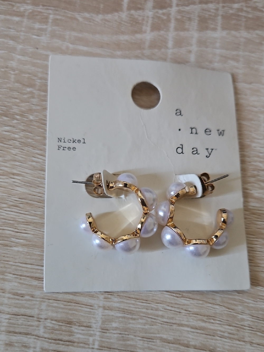 a new day Gold Pearl-Accented Hoop Stud Earrings - White Pearls